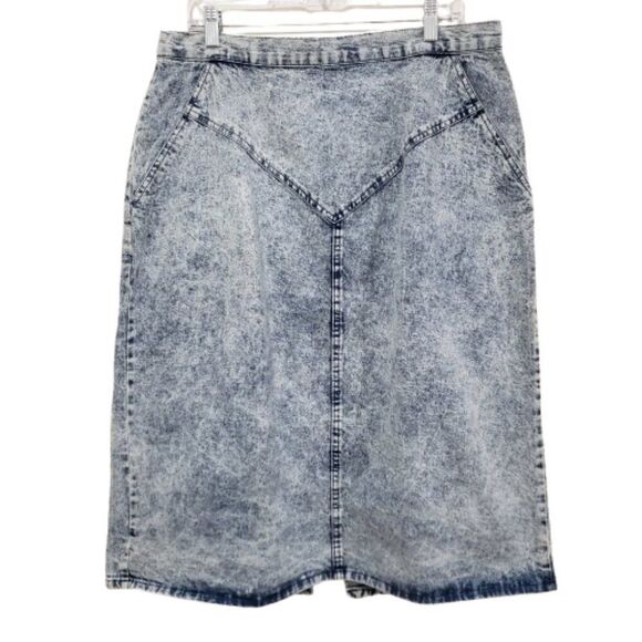 Vintage Denim Skirt Sz 18W 80s Kayo Acid Wash Pockets Maxi Midi 100% Cotton - Picture 1 of 14